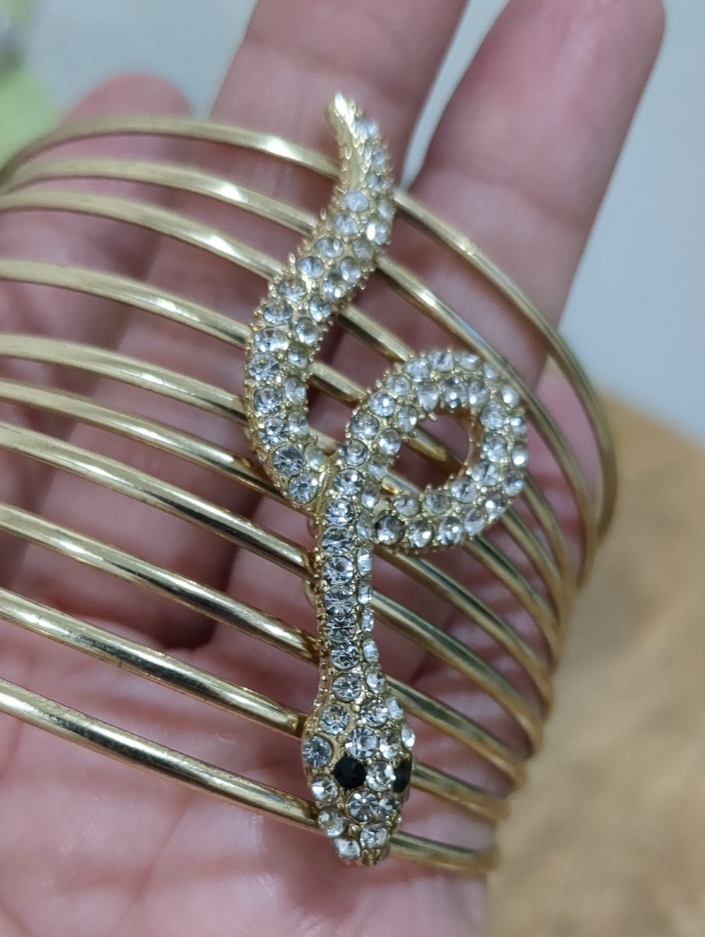 Gold Tone Snake Rhinestone Multi-Band Bangles Set - Picture 4 of 8